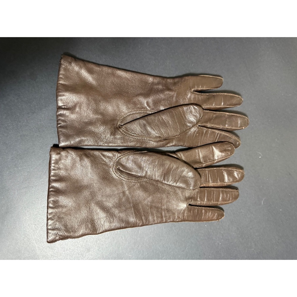 Vintage Brown Leather Gloves Made in Hungary Viscose Lined Size 6.5 Dress Glove